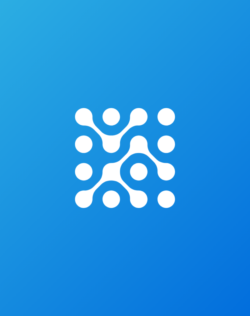 White abstract network logo featuring interconnected circles in a 4