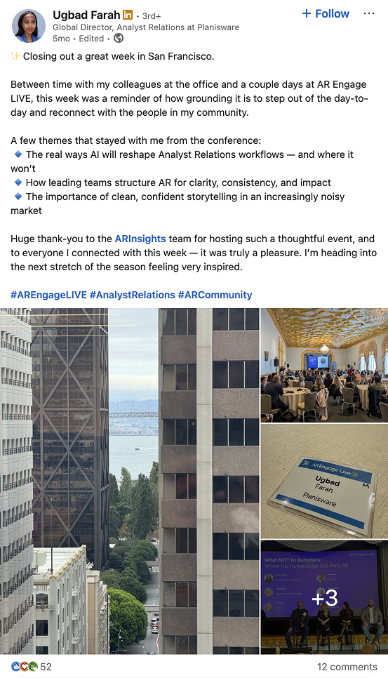 LinkedIn post by Ugbad Farah about the AR Engage