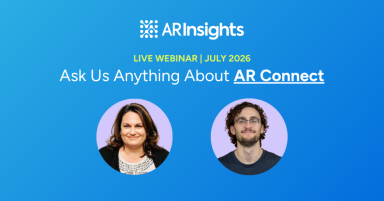 ARInsights logo, title of webinar, and photos of speakers over blue gradient background