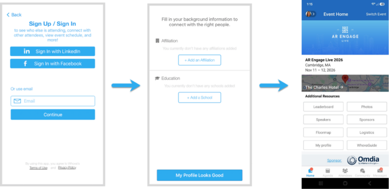 Whova Sign In flow
